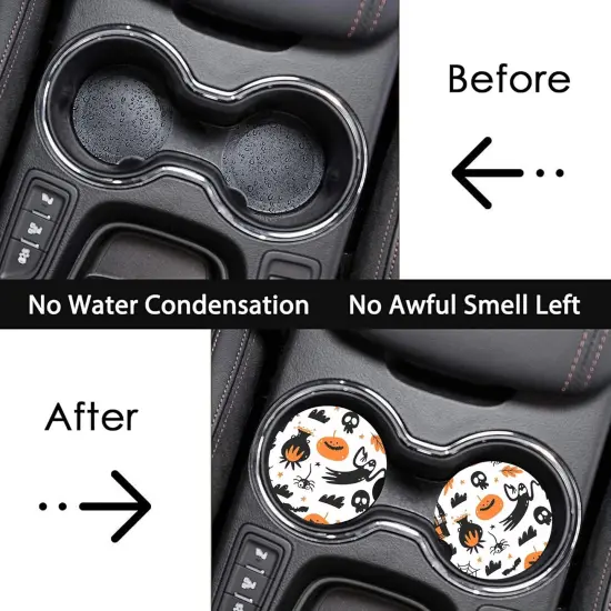 2 Pack Car Cup Holder-Halloween Pumpkins Coasters Absorbent Ceramic Coaste {4}