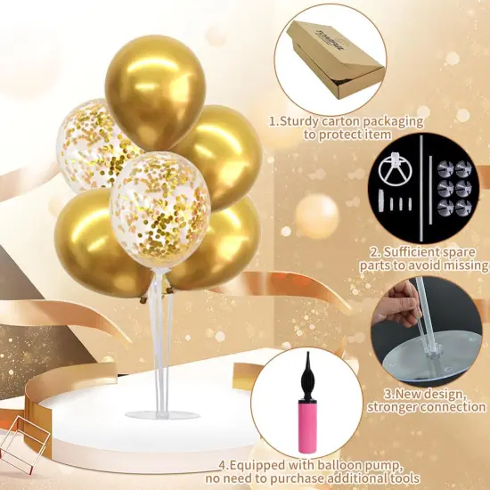 4 Set Gold Balloon Centerpieces for Table, Balloon Stand Kit {3}