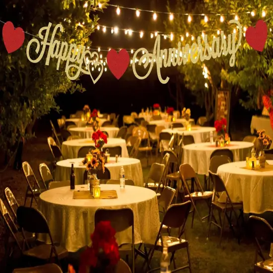 Pre-Strung Happy Anniversary Banner - Gold Glitter Decorations {5}