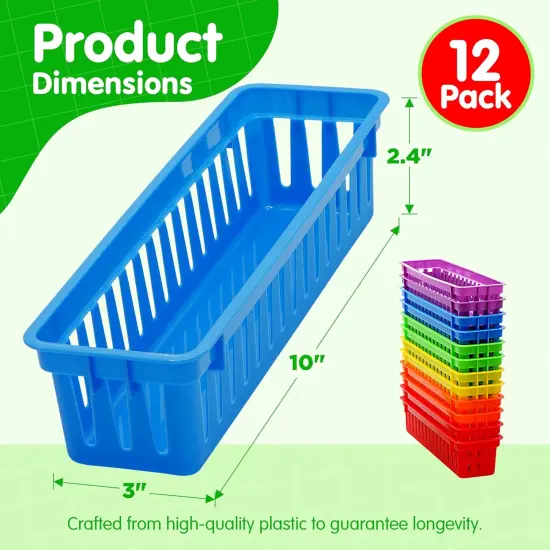 4E's Novelty 12 Pack Pencil Holder for Kids Desk, Colorful Plastic Pen Baskets Tray for Organizing Classroom Supplies, Plastic Caddy for Desk and Elementary Teacher Supplies for Classroom {2}