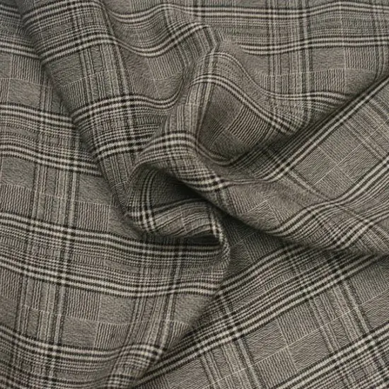 1 Yard Taupe Black Plaid Rayon Fabric, Yarn Dyed 50/51" Wide, Lightweight Apparel Textile {1}