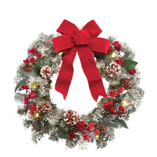 Collections Etc Lighted Holiday Frosted Pine Wreath {2}