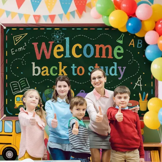 71x43in Welcome Back to Study Banner with Wire Photo Props {3}