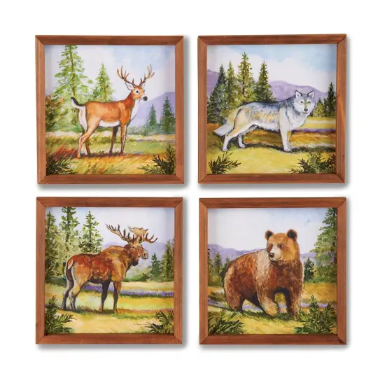 Collections Etc Woodland Animal Wooden Framed 4-Piece Wall Art Set {2}