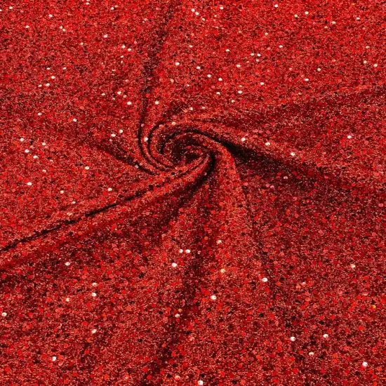 1 Yard Metallic Lame Confetti Sequins Spandex Fabric Stretchy Polyester 58-60 inches width Red {1}