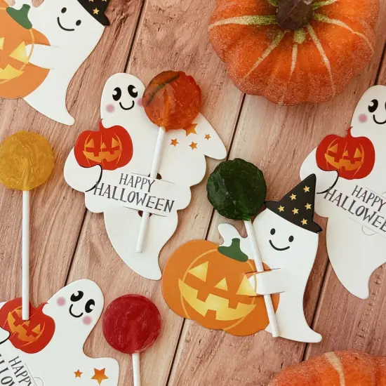 Wrapables Halloween Lollipop Paper Card Candy Holders, Party Supplies, Decorations, Party Favors (100pcs), Ghosts and Pumpkins {3}