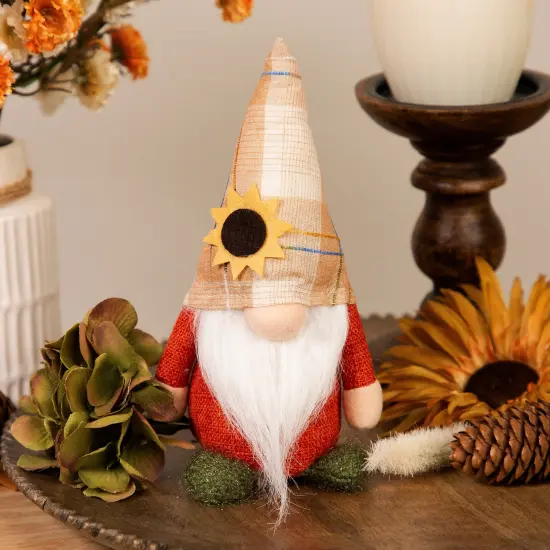 Northlight Fall Harvest Gnome with Sunflower Hat Decoration - 7.5" Orange {1}