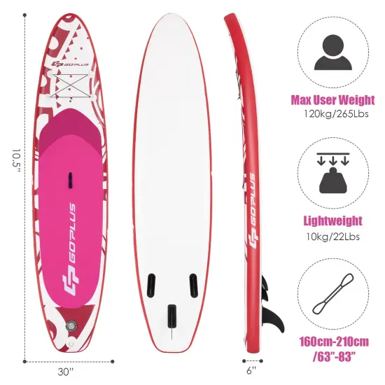 Goplus 10.5&rsquo; Inflatable Stand Up Paddle Board SUP W/Carrying Bag Aluminum Paddle Pink {3}