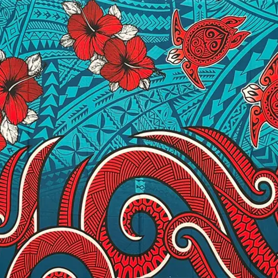 Hibiscus Turtles Waves Polyester Sarong 72" L x 45" W Teal {2}