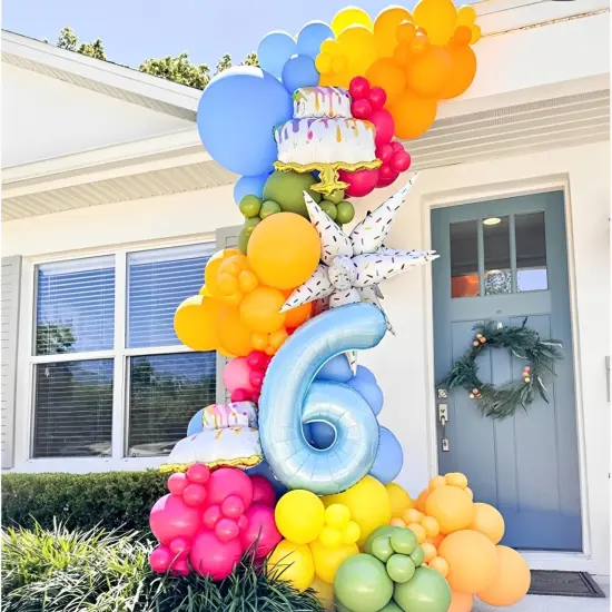 Happy Birthday Balloon Arch Garland Kit with Cake and Candy Star {2}