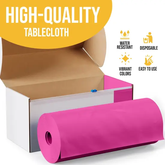  Party Solids 54" x 300' Plastic Table Cover Roll with Slide Cutter &ndash; Cut-to-Size Dispenser Box &ndash; Makes Up to 36 Disposable 8' Rectangle Tablecloths by Exquisite Hot Pink {4}