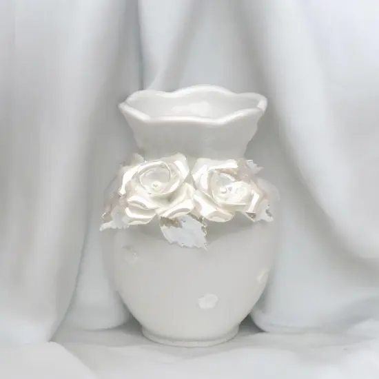 Ceramic White Vase with Rose Flowers, Wedding Decor, Gift for Her, Gift for Mom, Home Decor {2}