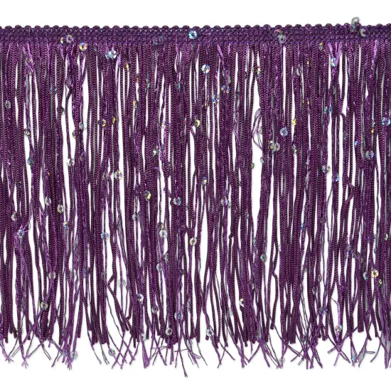 5 Yards of 6" Starlight Hologram Sequin Chainette Fringe Trim | 5 yard cut Purple {1}