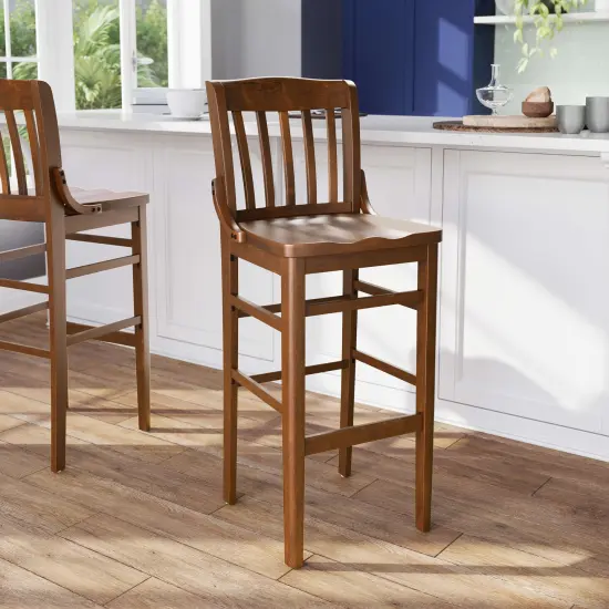 Emma and Oliver School House Back Wooden Restaurant Dining Barstool Mahogany {7}