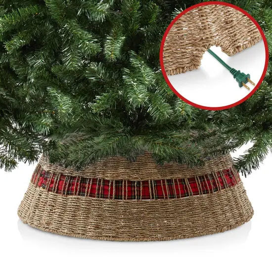Casafield Christmas Tree Collar, Woven Farmhouse Tree Base Cover with Cord Cut Out {4}