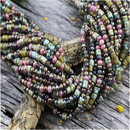 6/0 Aged Frivol Picasso Tube Mix Seed Beads (20" Strand) {1}