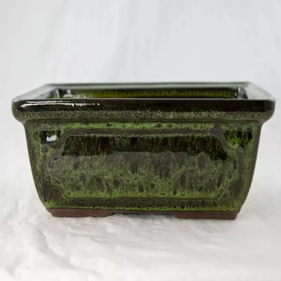 Rectangular Glazed Bonsai & Succulent Pot + Mesh 8"x 5.75"x 2.5" - Moss Green {4}