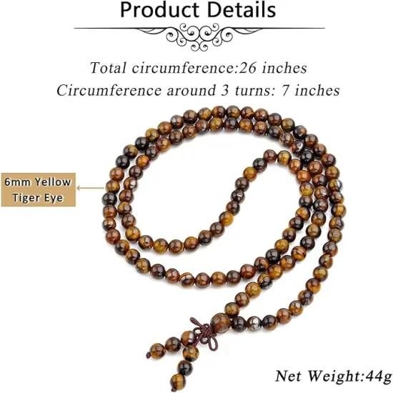 Jovivi Tibetan 6mm 8mm 108 Natural Tiger Eye Gemstone Beads Prayer Mala Bracelet Necklace {4}