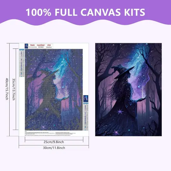 Diamond Painting Kits for Adults, Retro Witch 5D Diamond Art Kits, Halloween Witch Diamond Gem Painting Crafts Home Wall Decor 30x40cm {2}