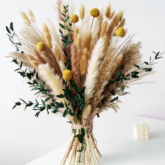 Boho Dried Flowers Bouquet &ndash; Olive Green Wall Decor, Pampas Grass Bouquet, Rustic Flower Arrangement, Moody Office & Bedroom Decor {1}
