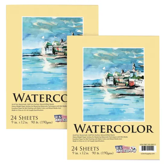 9" x 12" Premium Heavyweight Watercolor Paper Pad, Pack of 2 (24 Sheets Each), 140lb (300gsm) - Spiral Bound, Cold Pressed, Acid-Free, Wet, Water Color Paper - For Artists, Students {1}