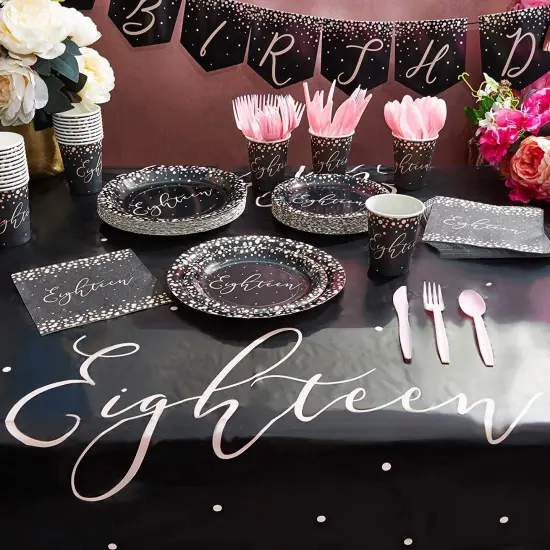 Sparkle and Bash 18th Birthday Plastic Table Covers (3 Pack) 54 x 108 Inches Black {3}
