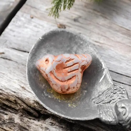 *6* 11x22mm Copper Washed Matte Milky Crystal Bird Beads {2}