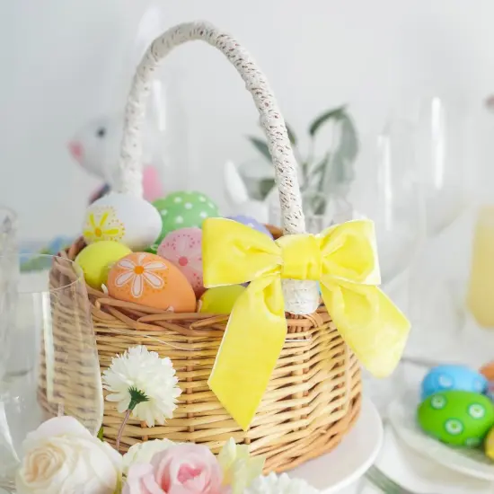 Yellow Velvet Bows 4.5" Yellow Velvet Easter Bows Premade Bows Yellow Twist Tie Bows for Wreaths, Gift Basket, Spring Holiday Decor, Gift Wrapping, Swag, Baby Shower Decoration - 12 PCs {5}