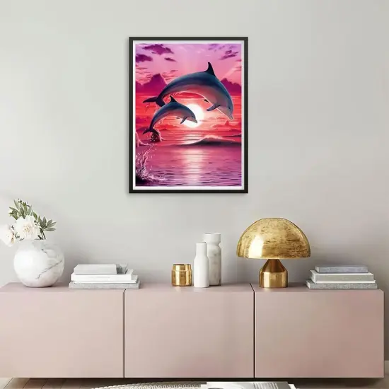 Dolphins Diamond Art Painting Kits for Adults,Beach Diamond Painting Kits for Beginners 5D Full Round Drill Diamond Dots,Paint with Round Diamonds for Home Wall Decor (30x40cm/11.8X15.7inch) {5}