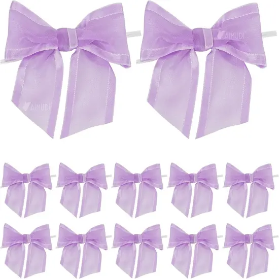 Purple Bows for Crafts 4" Lavender Bows with Twist Ties Premade Lilac Bows Pre Tied Organza Bows for Treat Bags, Easter's Day, Cake Pop,Gift Wrapping,Baby Shower,Wedding Favor -12 Counts {1}