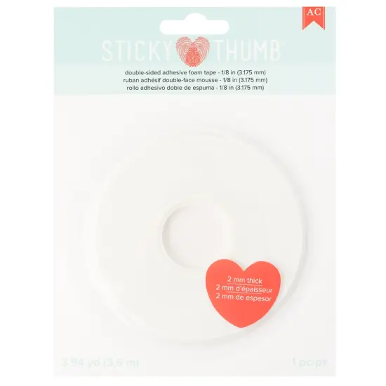 Sticky Thumb Double-Sided Foam Tape 3.94 Yards-White, 0.125"X2mm {1}