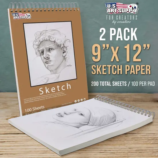 9"x12" Top Spiral Bound Sketch Book, 2 Pack, 100 Sheets Each, 60lb (100gsm), Acid-Free, Artist Sketchbook, Drawing Pad for Adults & Students {2}