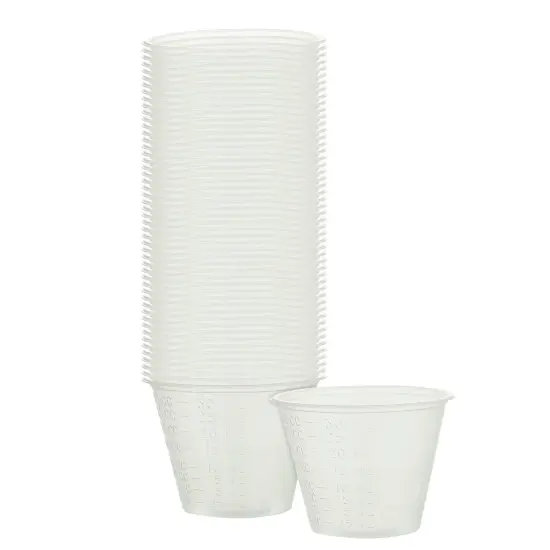 Custom Shop Pack of 50, 1 Ounce (30ml) Graduated Plastic Clear Measuring and Mixing Cups - Hold, Mix Paint, Acrylic Art Hobby Airbrush Pouring Paint {1}