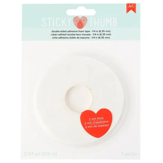 Sticky Thumb Double-Sided Foam Tape 3.94 Yards-White, 0.25"X2mm {1}