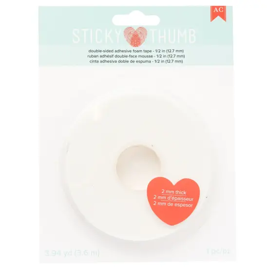 Sticky Thumb Double-Sided Foam Tape 3.94 Yards-White, 0.50"X2mm {1}