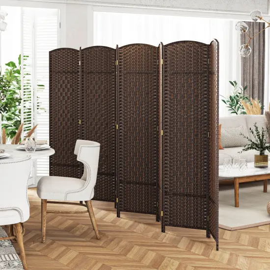Costway 8-Panel Room Divider 6 FT Tall Folding Privacy Screen with Solid Wood Frame Brown/Black {11}