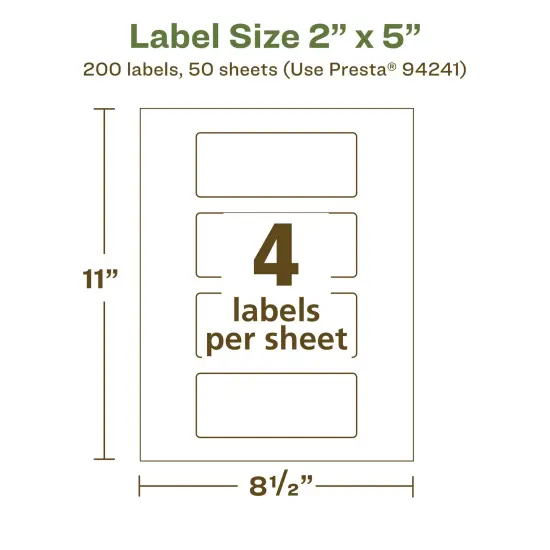 Avery Recycled Matte White Labels,2" x 5" Rectangle {5}