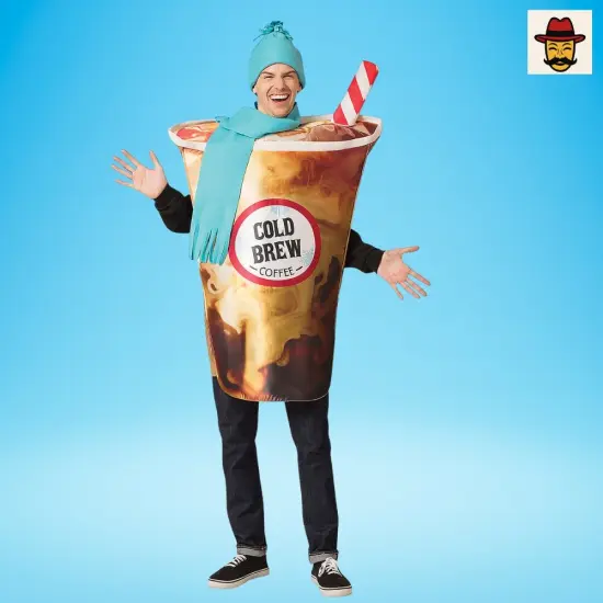 Cold Brew Coffee Adults Costume Tunic with Hat and Scarf Funny Halloween Party Outfit {1}