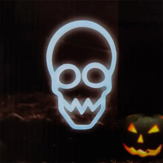10" White Neon Skull Light Stake with Timer &ndash; Halloween Yard D&eacute;cor {2}