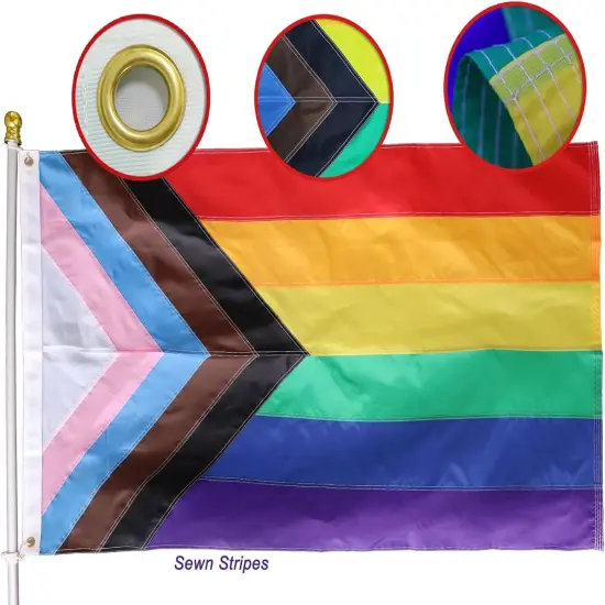 Premium New Progress Pride Flag 3x5 Ft Outdoor - Heavy Duty Nylon 210D Sewn Stripes {1}