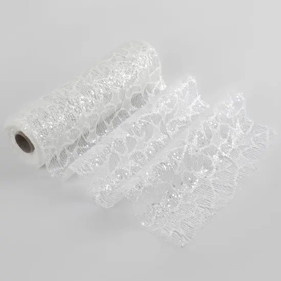 White Glitter Mesh Star Web Ribbon 10 Inch Wide by 10 Yards Roll White Mesh Fabric Ribbon Decorative Mesh White Mesh Ribbon {1}