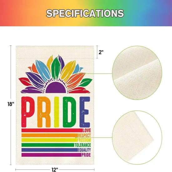 Pride Rainbow Garden Flag 12x18 Inch Double Sided, LGBTQ+ Community Progress Yard Outdoor Flag {5}