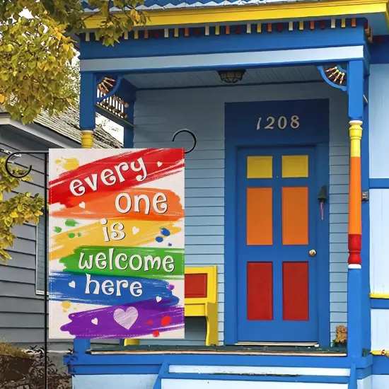 Rainbow Every One is Welcome Here Small Decorative Garden Flag {5}
