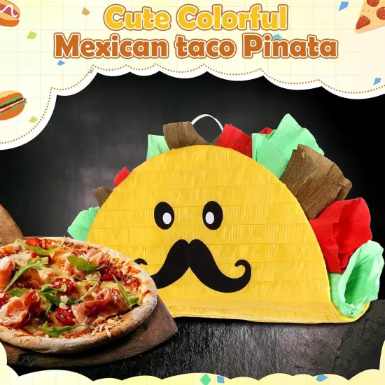 Taco Pi&ntilde;ata Mexican Themed Party Pi&ntilde;ata with Stick Blindfold Confetti Carnival Mexican Cinco De Mayo Fiesta Game for Cinco De Mayo Fiesta Theme Birthday Party, 16 x 8 x 3 Inch {4}