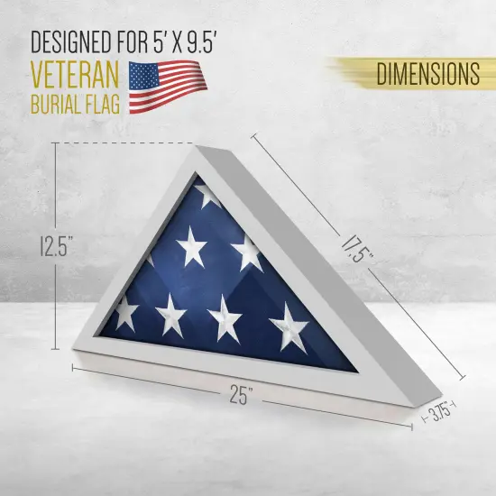 HBCY Creations Rustic Flag Case - SOLID WOOD Military Flag Display Case for 9.5 x 5 American Veteran Burial Flag, Wall Mounted Burial Flag Frame White {3}