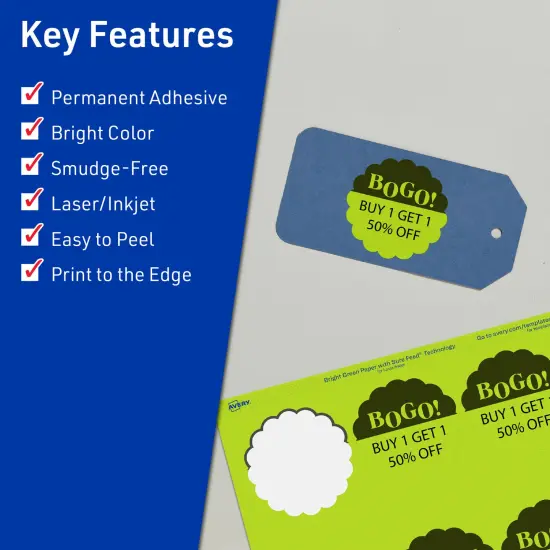 Avery Bright Green Paper Labels, 2.5" Diameter Round Scalloped {2}