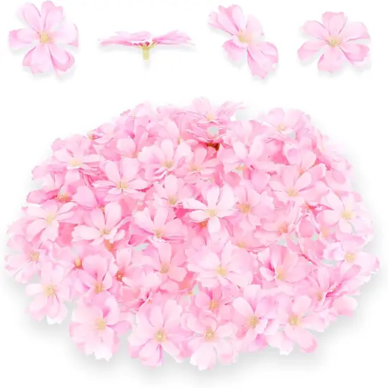100Pcs Artificial Silk Cherry Blossom Flowers Heads, Fake Fabric Plum Petals for Home Room Wedding Party Car Shoes Hats Supply Decorative {1}