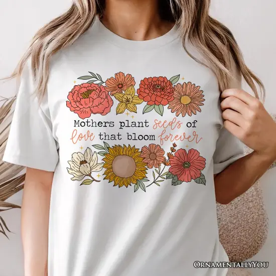 Seeds of Love Mama Floral T-Shirt, White, Natural and Black Retro Tee for Sentimental Mothers {5}