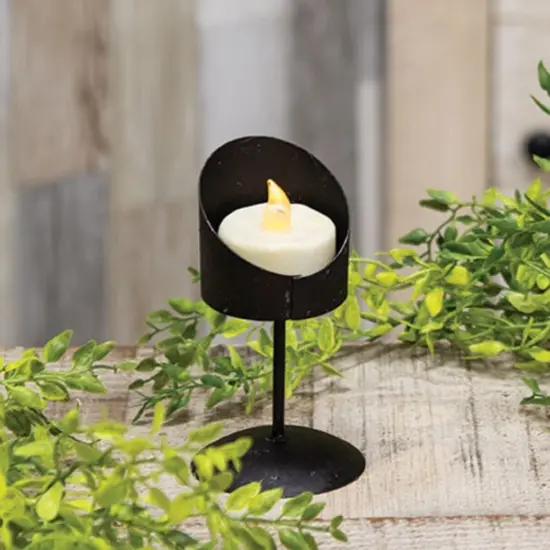 Distressed Black Metal Pedestal Tealight Holder and 5 inches {2}