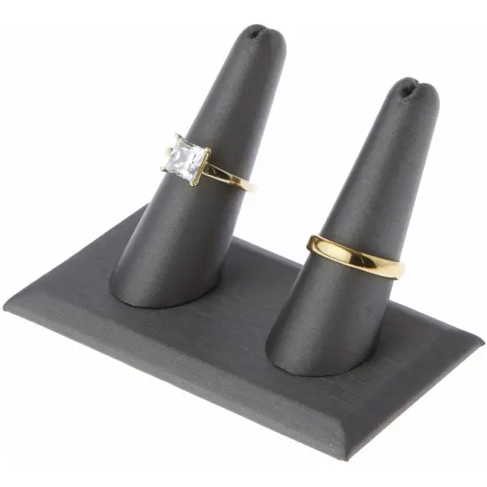 Plymor Gray Faux Leather Ring Finger Display, Double on Rectangular Base, 3.625" W x 2.125" D x 2.25" H {3}